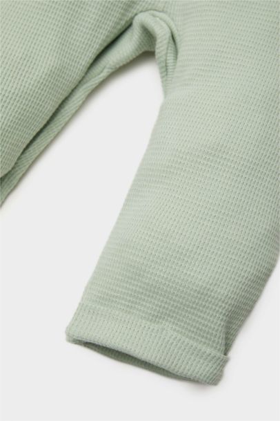 Erkek Bebek 2'li Takım Araç Baskılı Waffle Uzun Kollu Tişört Salopet