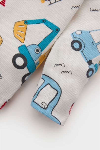 Bisiklet Yaka Araç Baskılı Waffle 2'li Uzun Kollu Tişört Erkek Bebek Yenidoğan