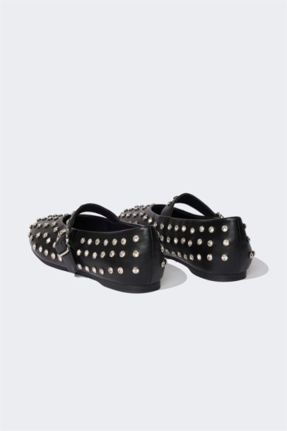 Женские балетки на плоской подошве с камнями из искусственной кожи