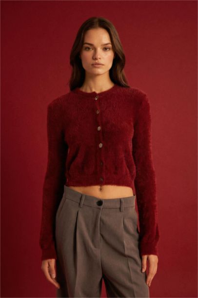 سترة تريكو قصة عادية برقبة مستديرة