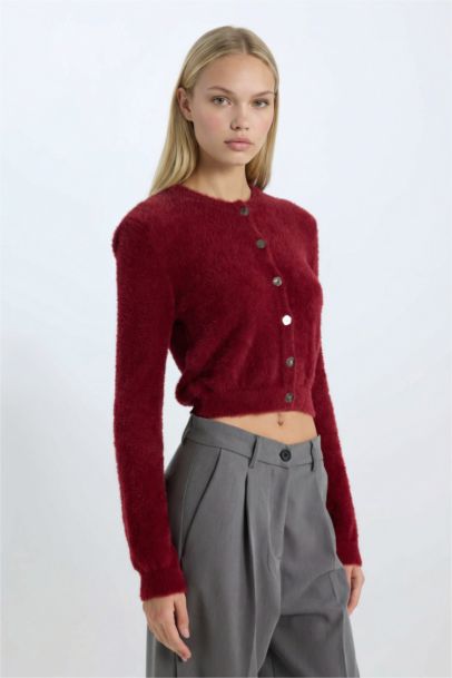 سترة تريكو قصة عادية برقبة مستديرة