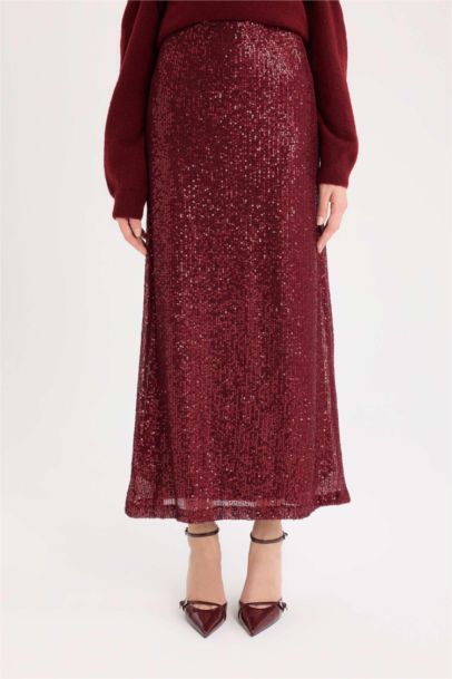 تنورة طويل بالترتر قصة A بخصر عادي