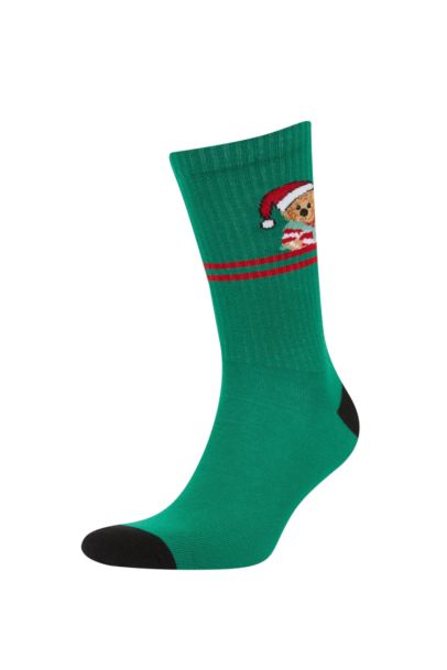 Erkek Yılbaşı Temalı Yeni Yıl Baskılı 2'li Pamuklu Uzun Çorap