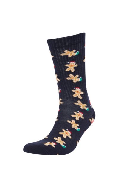 Erkek Yılbaşı Temalı Yeni Yıl Baskılı 2'li Pamuklu Uzun Çorap