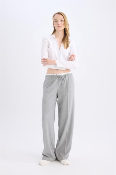 Normal Waist Pleated Wide Leg Pants