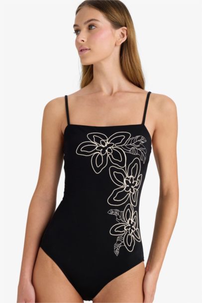 Regular Fit Nakışlı Askılı Mayo