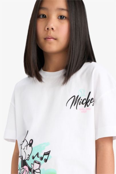 Disney Mickey & Minnie Oversize Geniş Kalıp Bisiklet Yaka Sırt Baskılı Kısa Kollu Tişört Kız Çocuk