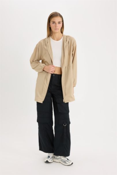 Su Geçirmez Regular Fit Kapüşonlu Hafif Uzun Yağmurluk