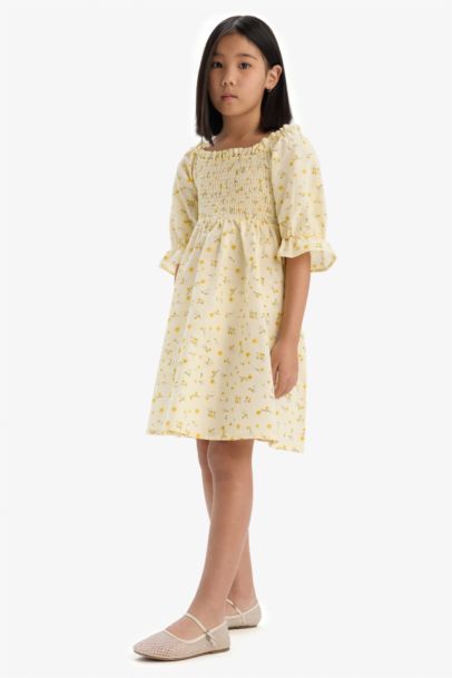 Girl Patterned Cotton Short Sleeve Dress