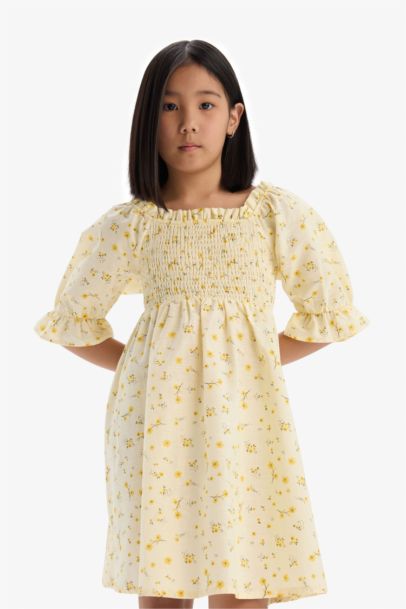 Girl Patterned Cotton Short Sleeve Dress