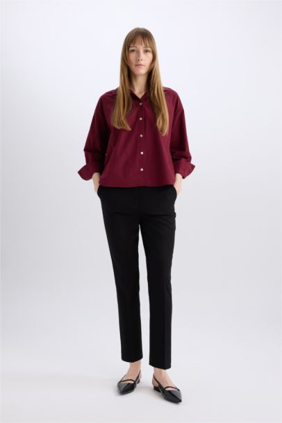 قميص كم طويل بوبلين اوفر سايز بياقة قميص