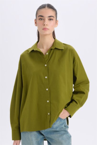 Oversize Geniş Kalıp Poplin Basic Düz Uzun Kollu Gömlek