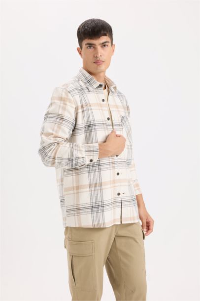 قميص كاروهات ردن طويل قصة عادية برقبة بولو