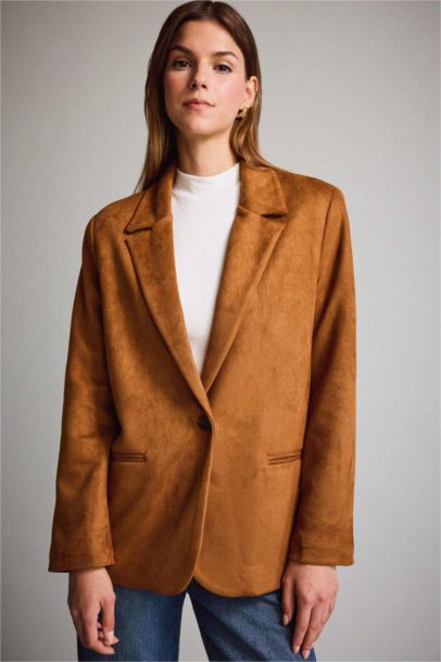 Veste blazer en suédine à col tailleur Coupe oversize