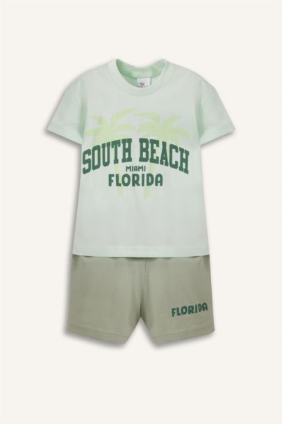 2'li Takım Baskılı Kısa Kollu Tişört Beli Lastikli Şort Erkek Bebek