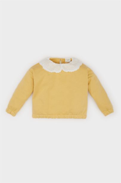 Baby Girl Lace Collar Basic Sweatshirt
