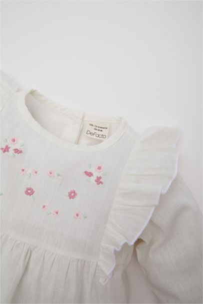 Chemise en popeline à col rond et manches longues pour bébé fille