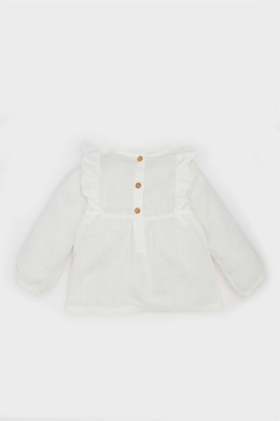 Chemise en popeline à col rond et manches longues pour bébé fille