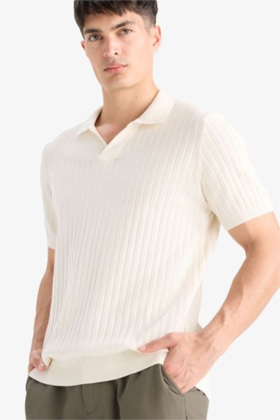 %100 Pamuk Standart Fit Polo Yaka Kısa Kollu Triko Tişört