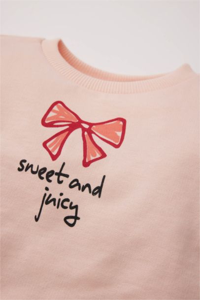 Bisiklet Yaka Baskılı İçi Yumuşak Tüylü Sweatshirt Kız Bebek