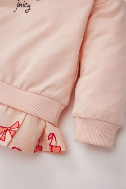 Bisiklet Yaka Baskılı İçi Yumuşak Tüylü Sweatshirt Kız Bebek