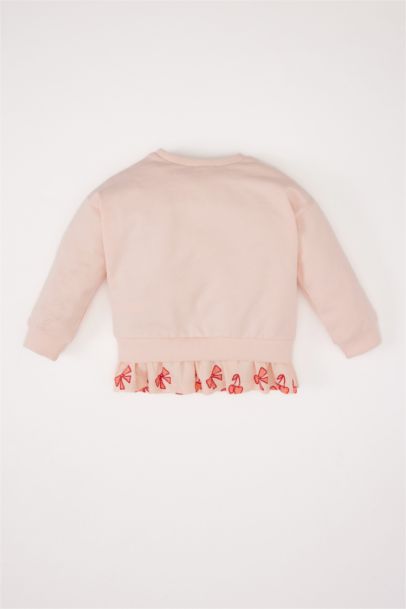 Bisiklet Yaka Baskılı İçi Yumuşak Tüylü Sweatshirt Kız Bebek