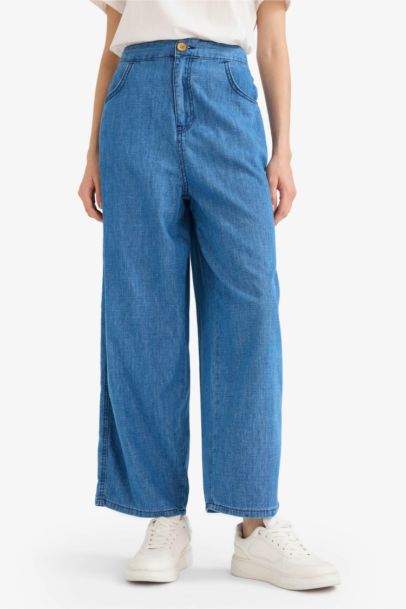 Culotte Beli Lastikli Kısa Paça Bilek Boy Jean Pantolon