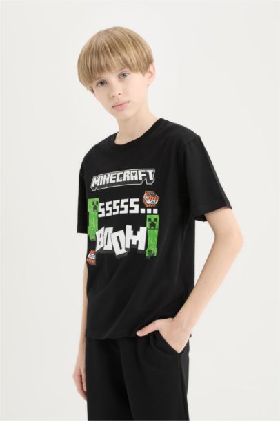 Minecraft Bisiklet Yaka Kısa Kollu Tişört Erkek Çocuk