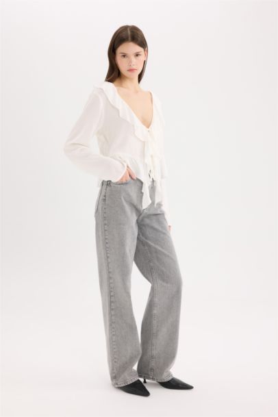 90's Wide Leg High Waist Long Washed Jeans