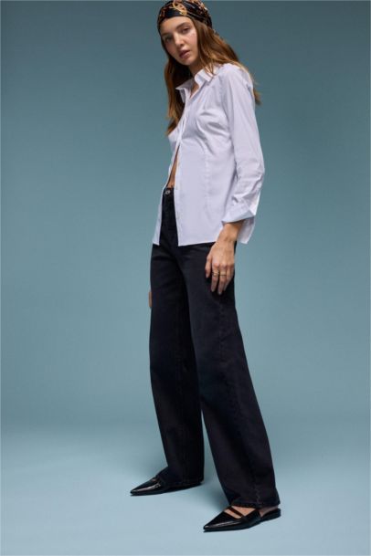 Pantalon Jean taille haute long à jambes larges