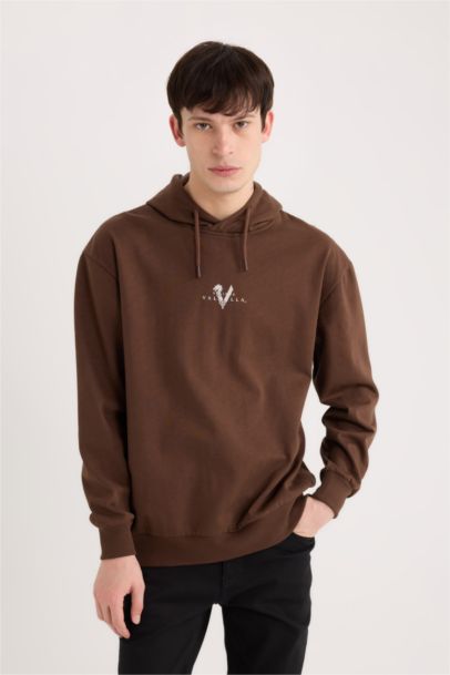 Vikings Valhalla Boxy Fit Kapüşonlu Sırt Baskılı Sweatshirt
