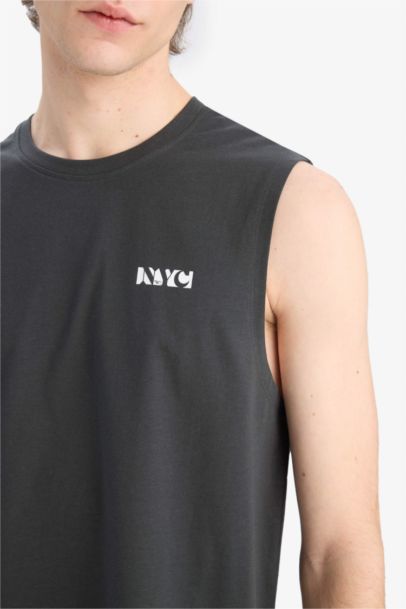 %100 Pamuk Regular Fit Bisiklet Yaka Baskılı Atlet