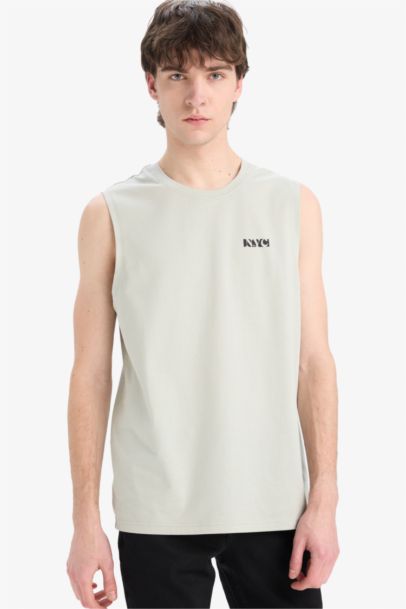 Regular Fit Printed Crew Neck Cotton Tank Top