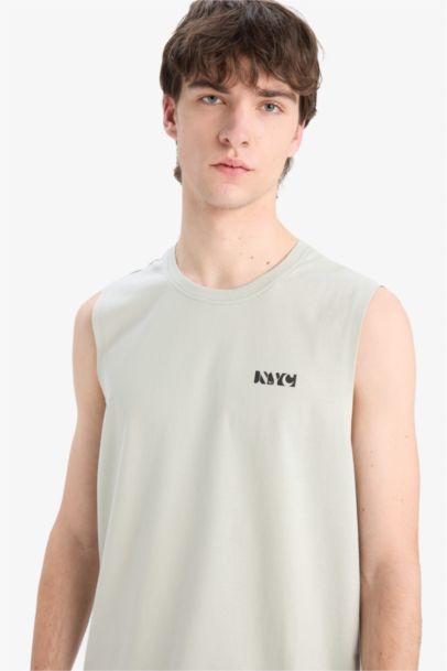 Regular Fit Printed Crew Neck Cotton Tank Top