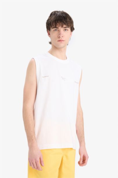 Boxy Fit Printed Crew Neck Cotton Tank Top