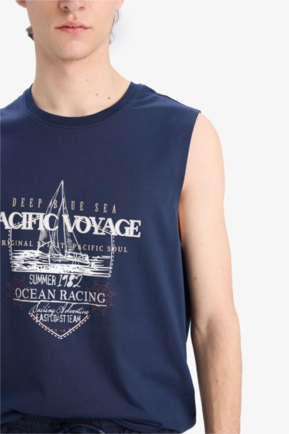 Regular Fit Printed Crew Neck Cotton Tank Top