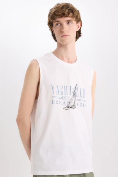 Regular Fit Printed Crew Neck Cotton Tank Top