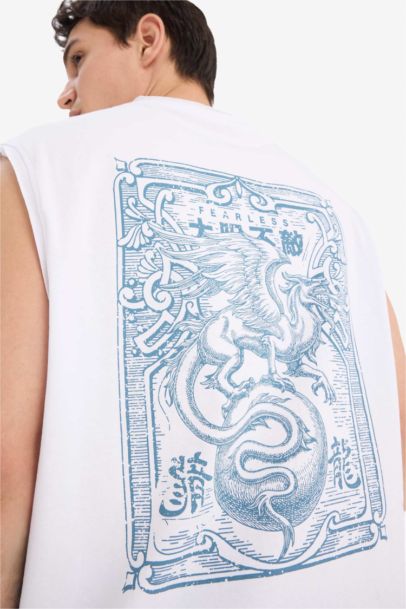 Boxy Fit Printed Crew Neck Sleeveless Tank Top