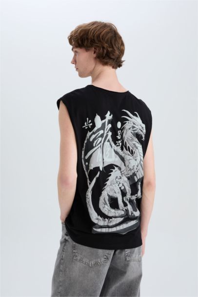 Boxy Fit Printed Crew Neck Cotton Tank Top