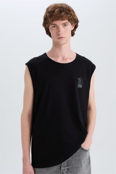 Boxy Fit Printed Crew Neck Cotton Tank Top