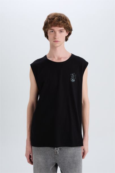 Boxy Fit Printed Crew Neck Cotton Tank Top