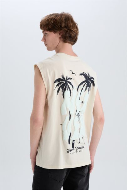 Boxy Fit Printed Crew Neck Cotton Tank Top