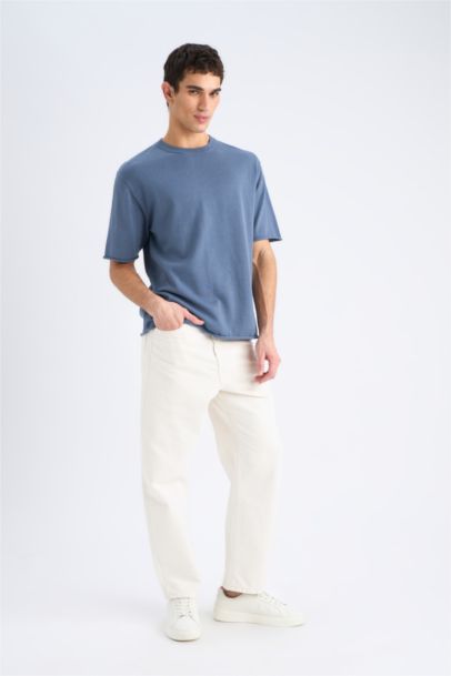 Cotton Oversize Fit Short Sleeve Knitted T-Shirt