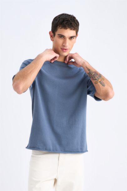 Cotton Oversize Fit Short Sleeve Knitted T-Shirt