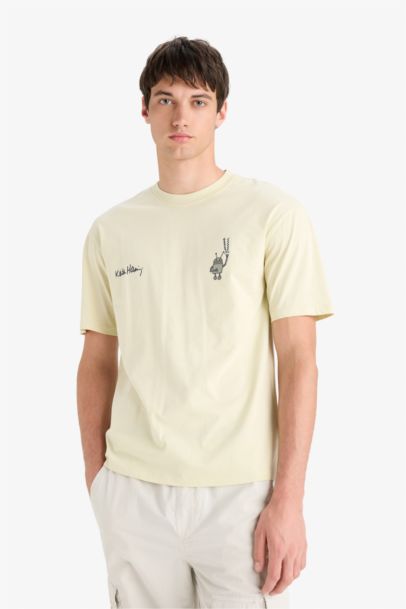 Boxy Fit Keith Haring Licensed Crew Neck Printed Short Sleeve T-Shirt