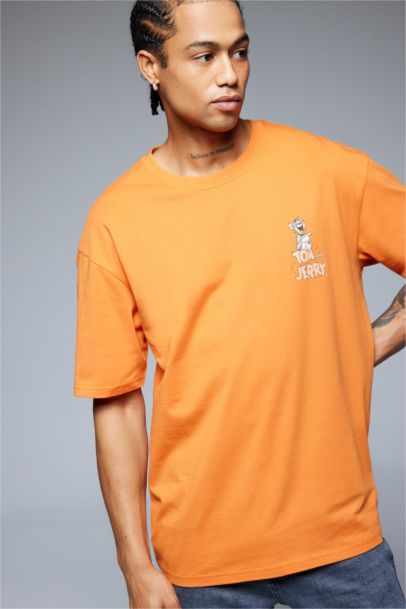 Cotton Tom & Jerry Boxy Fit Crew Neck Printed T-Shirt