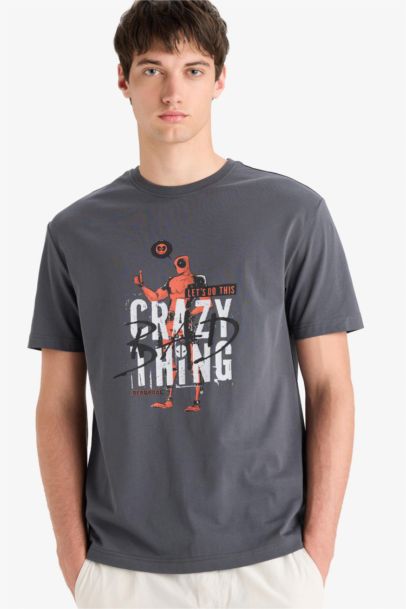 Regular Fit Crew Neck Printed Short Sleeve T-Shirt