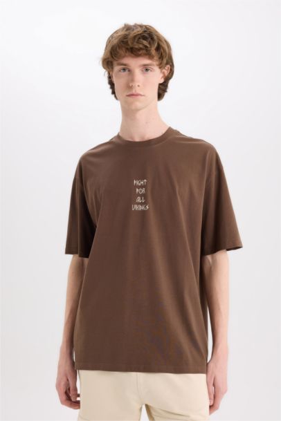 تيشيرت قطن أوفر سايز مطبوع برقبة مستديرة