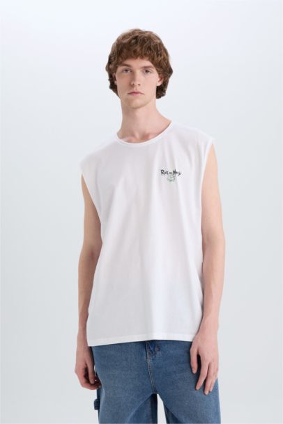 %100 Pamuk Rick and Morty Boxy Fit Bisiklet Yaka Sırt Baskılı Atlet