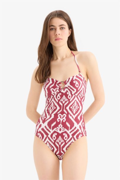 Etnik Desenli Boyundan Askılı Mayo